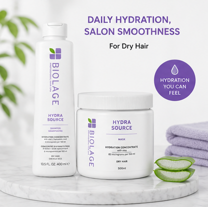 BIOLAGE Hydra Source Shampoo (400ml) & Hydrating Mask for Dry Hair (500gm) Combo