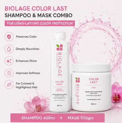 BIOLAGE Color Last Shampoo (400ml) & Mask For Color-Treated Hair (500gm) Combo