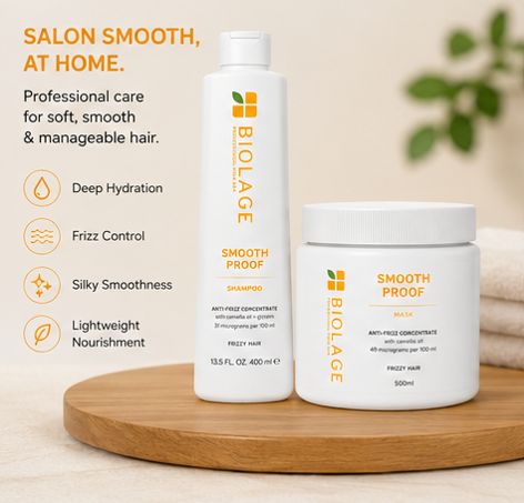 BIOLAGE Smooth Proof Shampoo (400ml) & Anti-Frizz Concentrate Masque (500ml) Combo