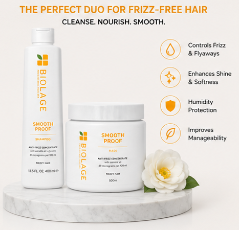 BIOLAGE Smooth Proof Shampoo (400ml) & Anti-Frizz Concentrate Masque (500ml) Combo