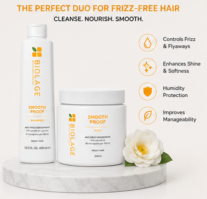 BIOLAGE Smooth Proof Shampoo (400ml) & Anti-Frizz Concentrate Masque (500ml) Combo