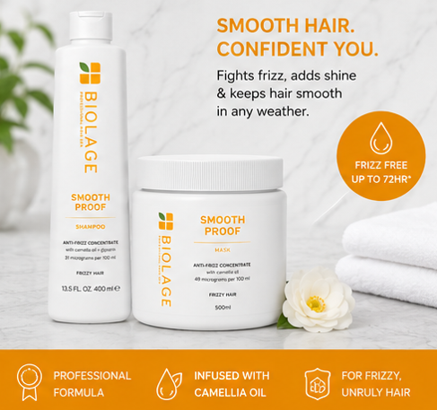 BIOLAGE Smooth Proof Shampoo (400ml) & Anti-Frizz Concentrate Masque (500ml) Combo