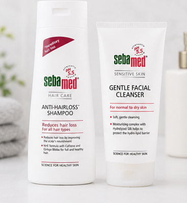 Sebamed Anti Hairloss Shampoo (200ml) & Gentle Facial Cleanser for Normal to Dry Skin (150ml)