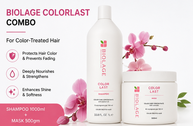 Biolage Colorlast Professional Shampoo (1000ml) & Mask For Color-Treated Hair (500gm) Combo