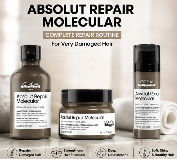 L'Oréal Professionnel Absolut Repair Molecular Sulfate-Free Shampoo & Mask & Deep Repairing Cream Combo