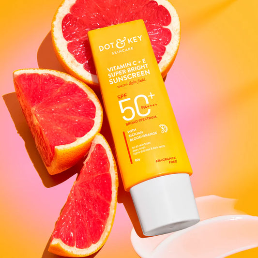Dot & Key Vitamin C + E Super Bright Sunscreen SPF 50+ PA++++, Water-Light Fluid, Boosts Glow