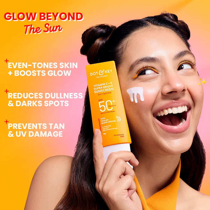 Dot & Key Vitamin C + E Super Bright Sunscreen SPF 50+ PA++++, Water-Light Fluid, Boosts Glow
