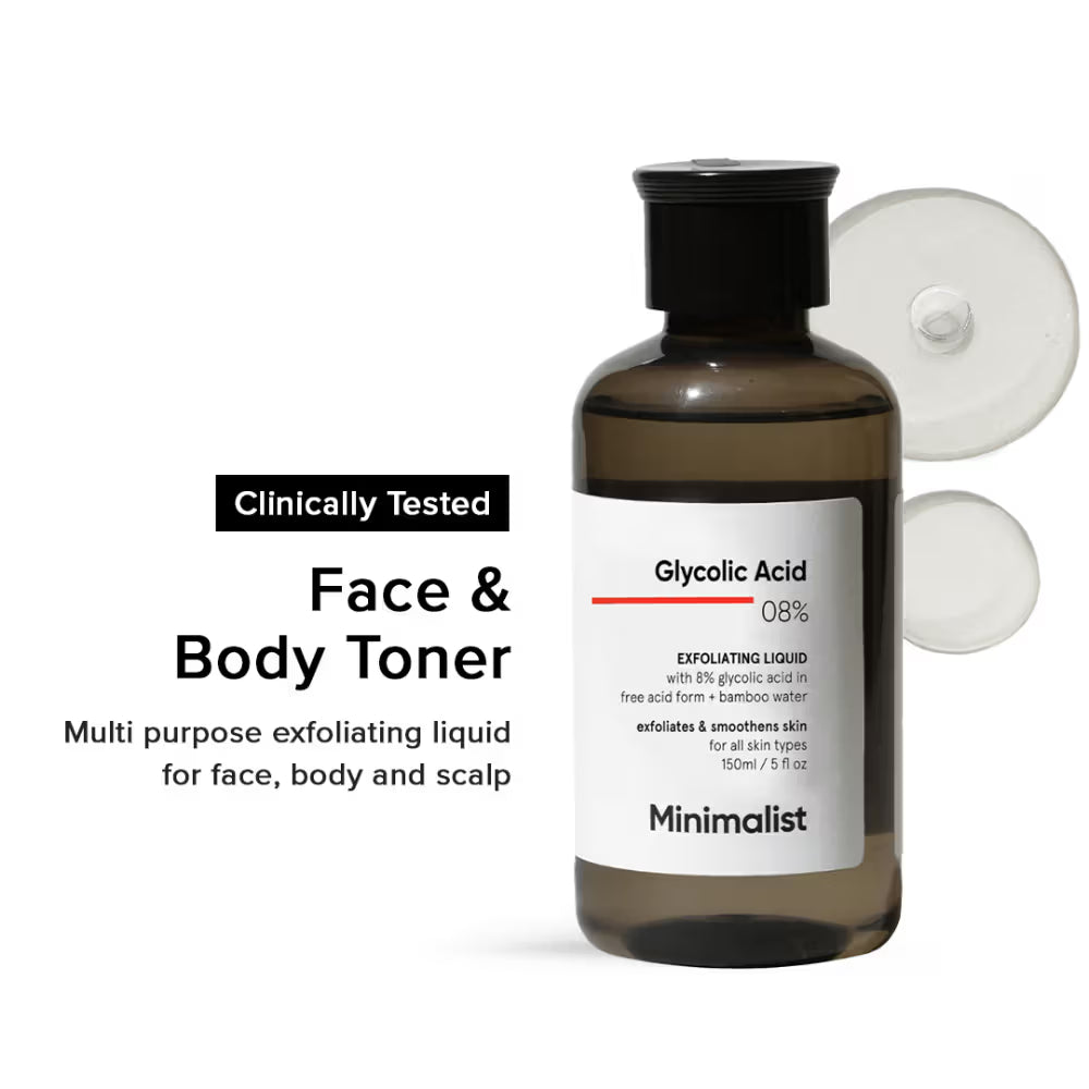 Minimalist 8% Glycolic Acid Toner For Exfoliates Smoothes Skin (150ml)