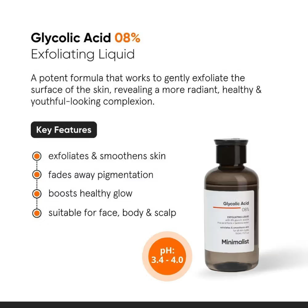 Minimalist 8% Glycolic Acid Toner For Exfoliates Smoothes Skin (150ml)