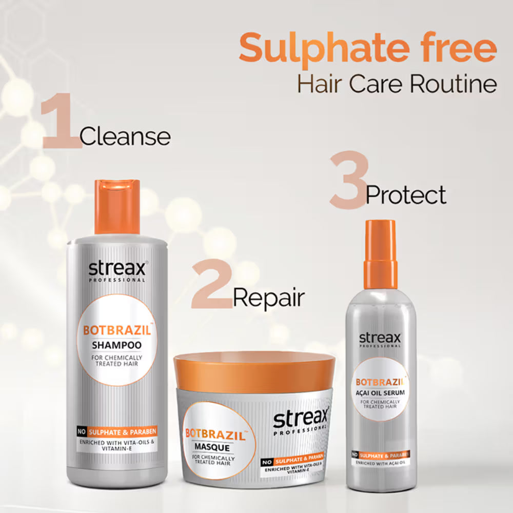 Streax Professional BotBrazil Paraben Free Shampoo for Chemically Treated & Damaged Hair (300ml)
