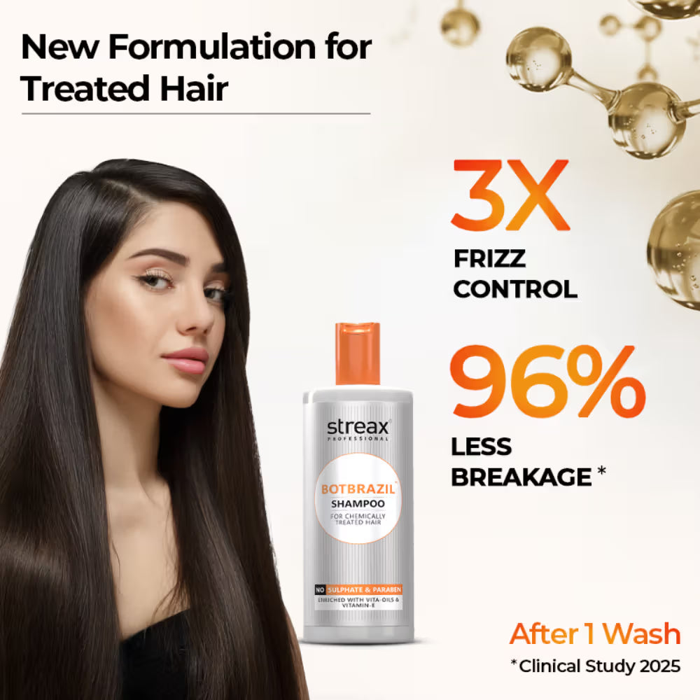 Streax Professional BotBrazil Paraben Free Shampoo for Chemically Treated & Damaged Hair (300ml)