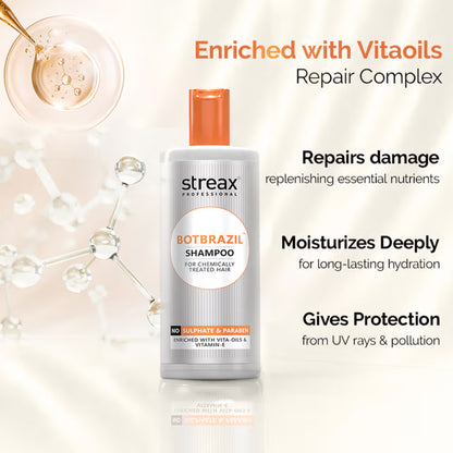 Streax Professional BotBrazil Paraben Free Shampoo for Chemically Treated & Damaged Hair (300ml)