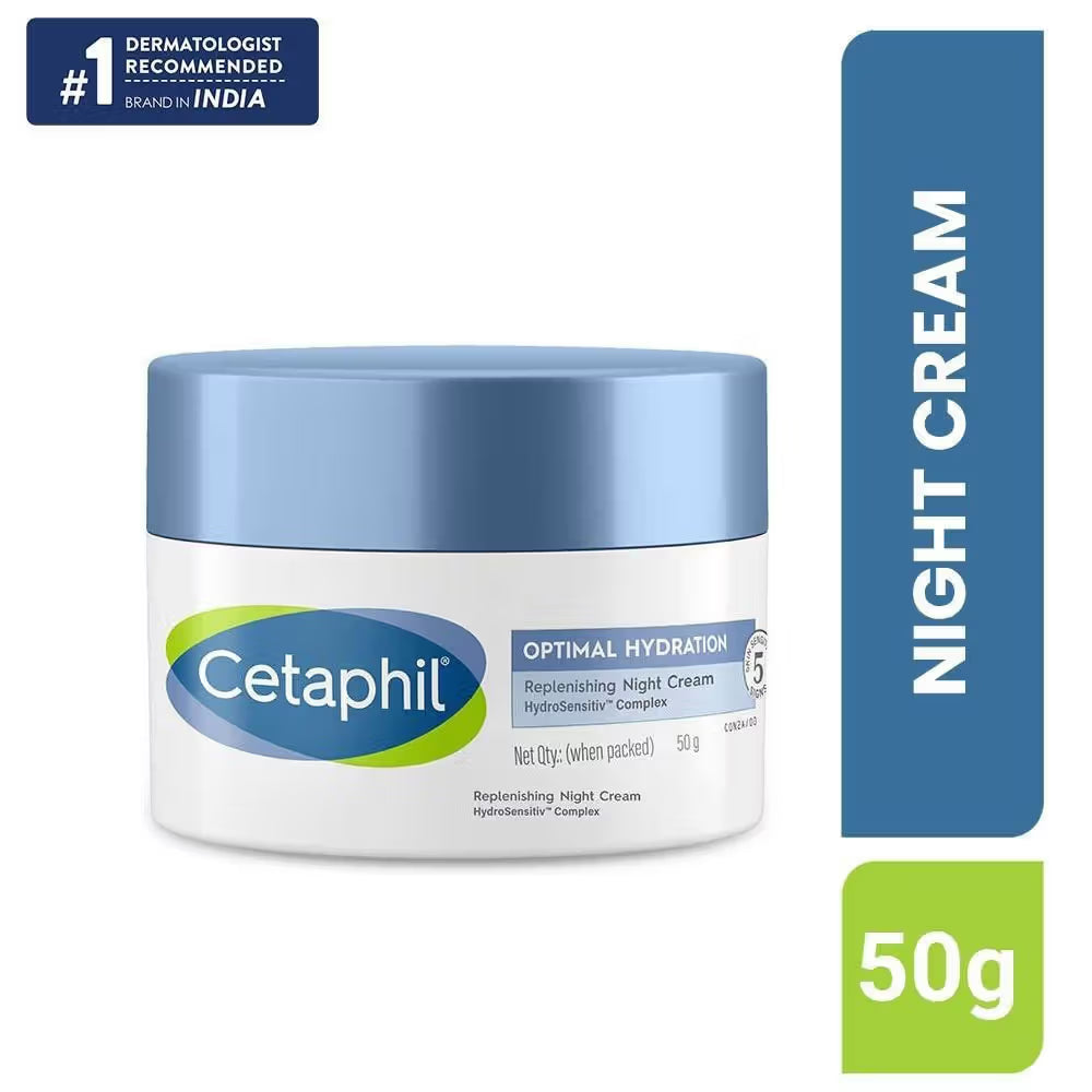 Cetaphil Optimal Hydration Night Cream, Lightweight, Skin Barrier Protection with Hyaluronic Acid (50g)