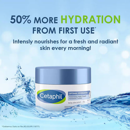 Cetaphil Optimal Hydration Night Cream, Lightweight, Skin Barrier Protection with Hyaluronic Acid (50g)