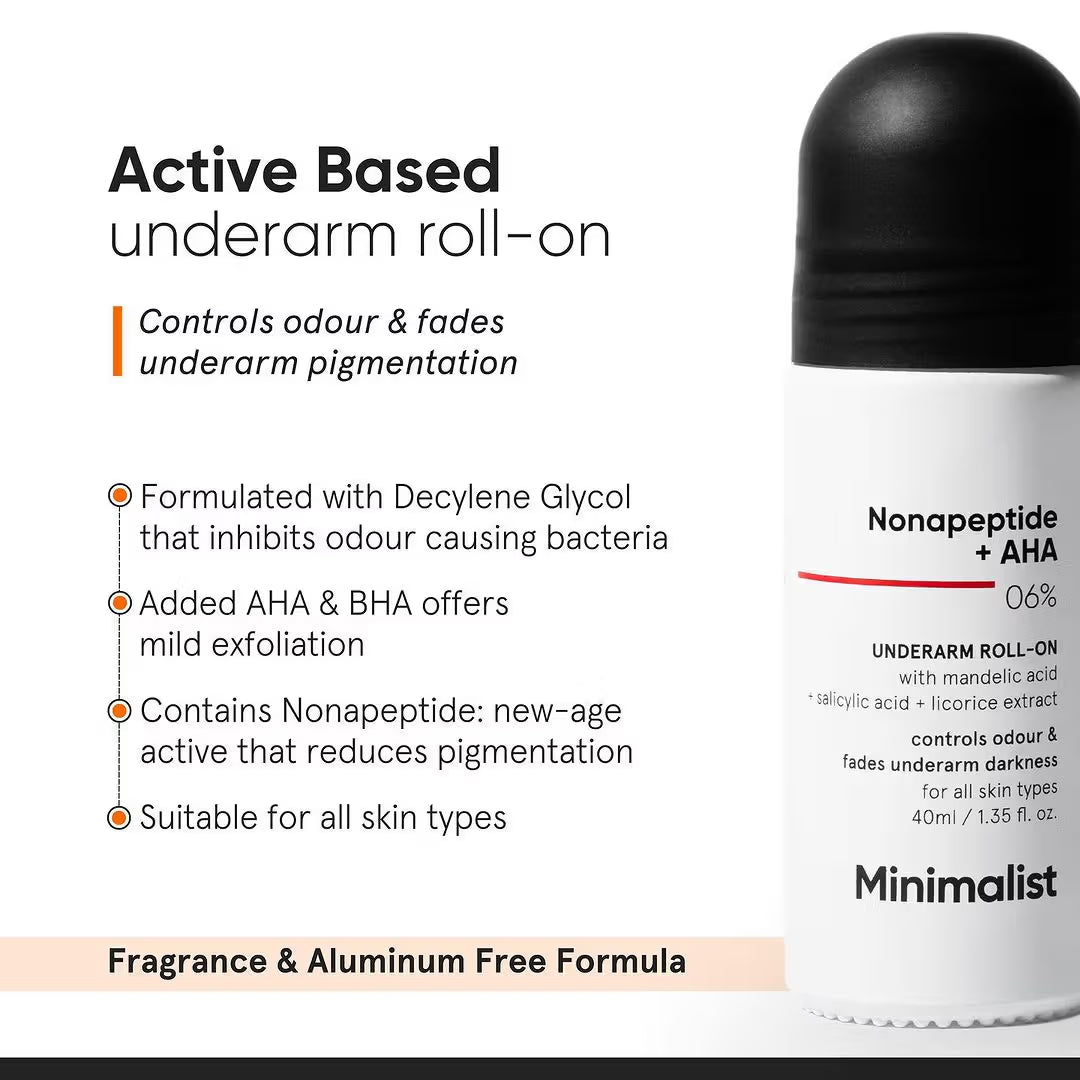 Minimalist Nonapeptide + AHA 06% Underarm Roll On For Odour-Free & Even Skin Tone (40ml)