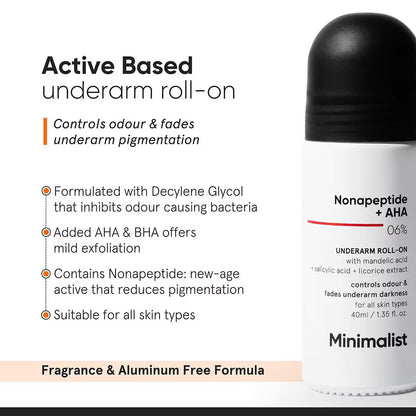 Minimalist Nonapeptide + AHA 06% Underarm Roll On For Odour-Free & Even Skin Tone (40ml)