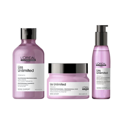 L'OREAL PROFESSIONNEL Liss Unlimited Shampoo (300ml), Hair Mask (250g) & Hair Serum (125ml) Combo