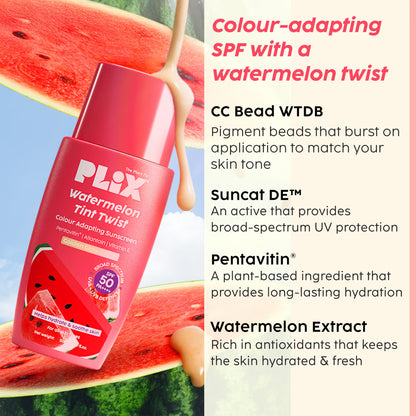 Plix Watermelon Tint Twist Color-Adapting Sunscreen - Medium Sunlit Glow(50ml)
