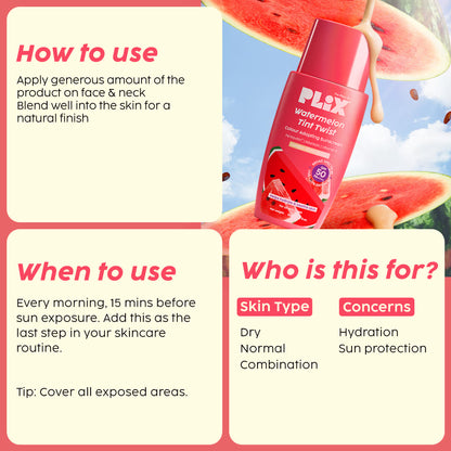Plix Watermelon Tint Twist Color-Adapting Sunscreen - Medium Sunlit Glow(50ml)
