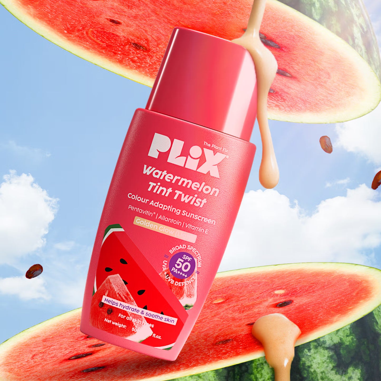 Plix Watermelon Tint Twist Color-Adapting Sunscreen - Medium Sunlit Glow(50ml)