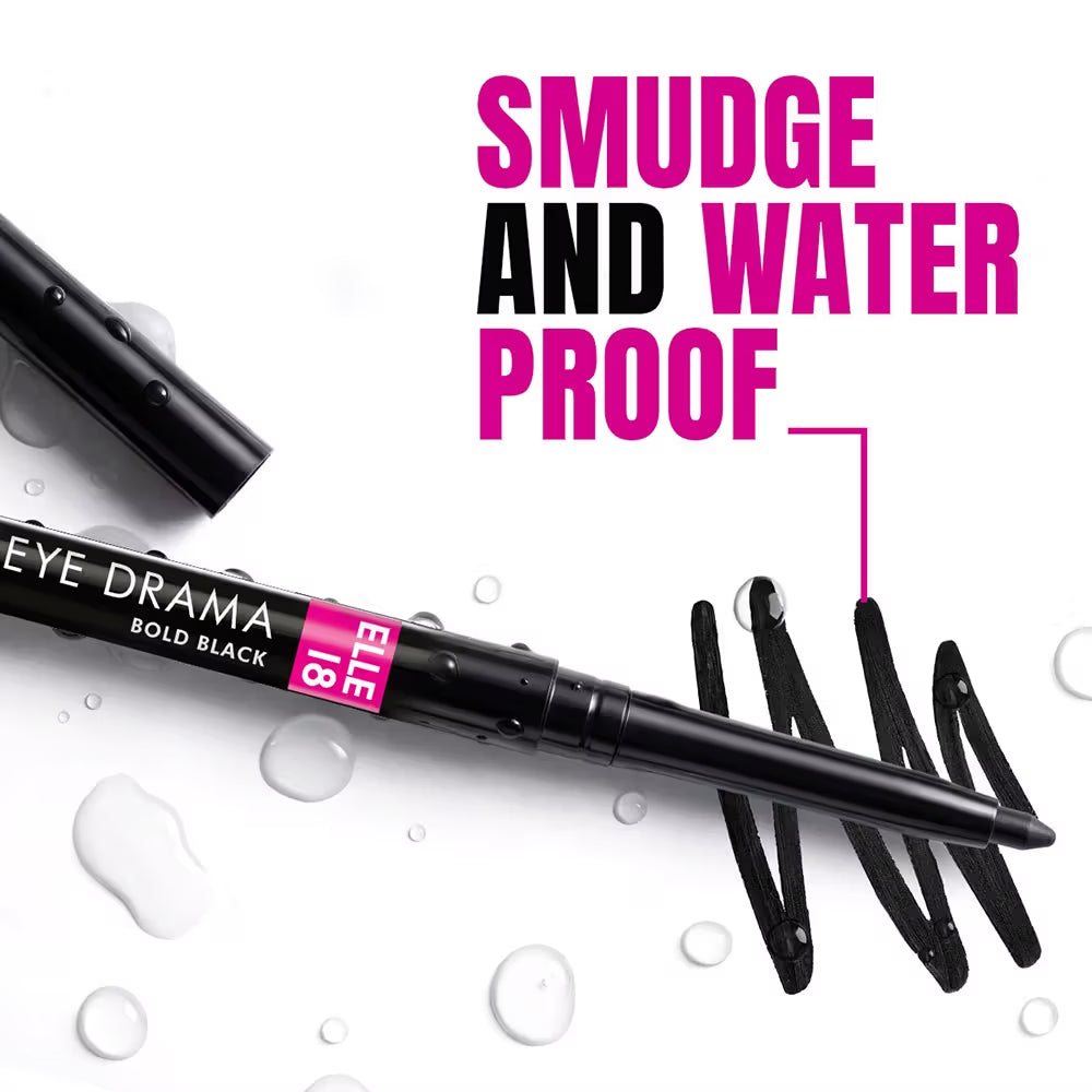Elle 18 Eye Drama Kajal With 20Hrs Long Stay, Smudgeproof, Waterproof - Bold Black (0.35g)