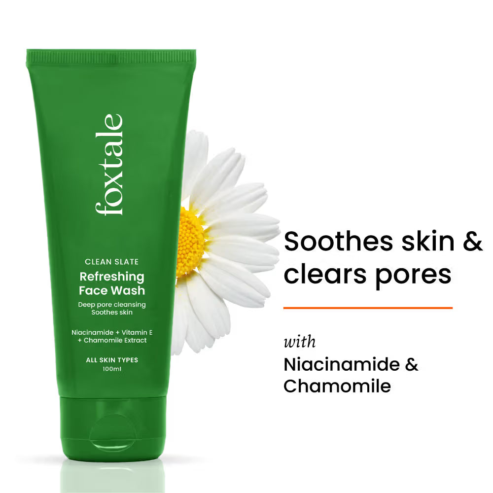 Foxtale Refreshing Face Wash with Niacinamide & Vitamin E, Deeply Cleans Pores and Soothes Skin (100ml)