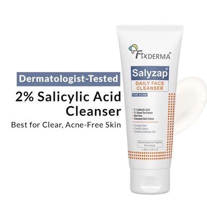 Fixderma Salyzap Face Cleanser 2% Salicylic Acid for Oily & Acne Prone Skin Face Wash (100 ml)