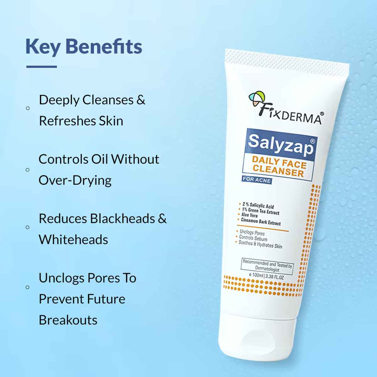 Fixderma Salyzap Face Cleanser 2% Salicylic Acid for Oily & Acne Prone Skin Face Wash (100 ml)