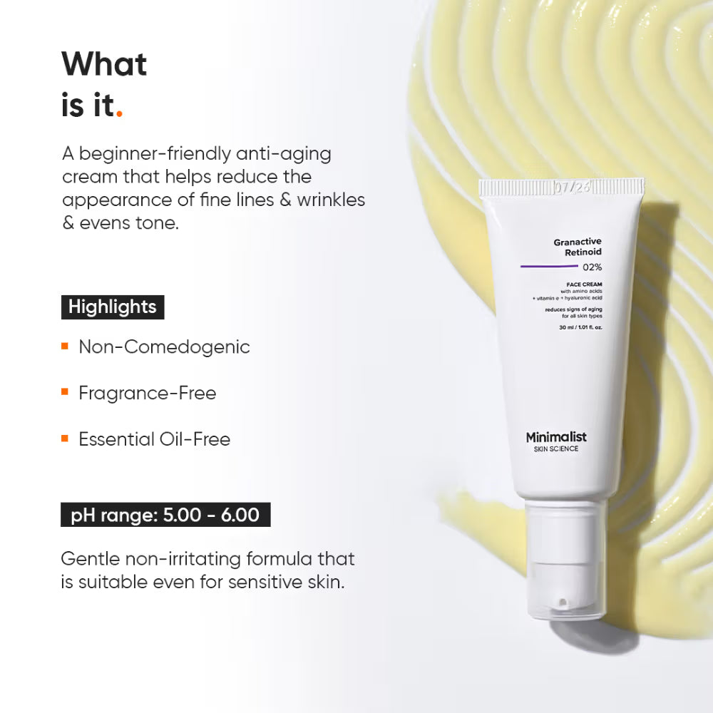 Minimalist 2% Granactive Retinoid Anti Aging Face Cream With Vitamin E & HA (30ml)