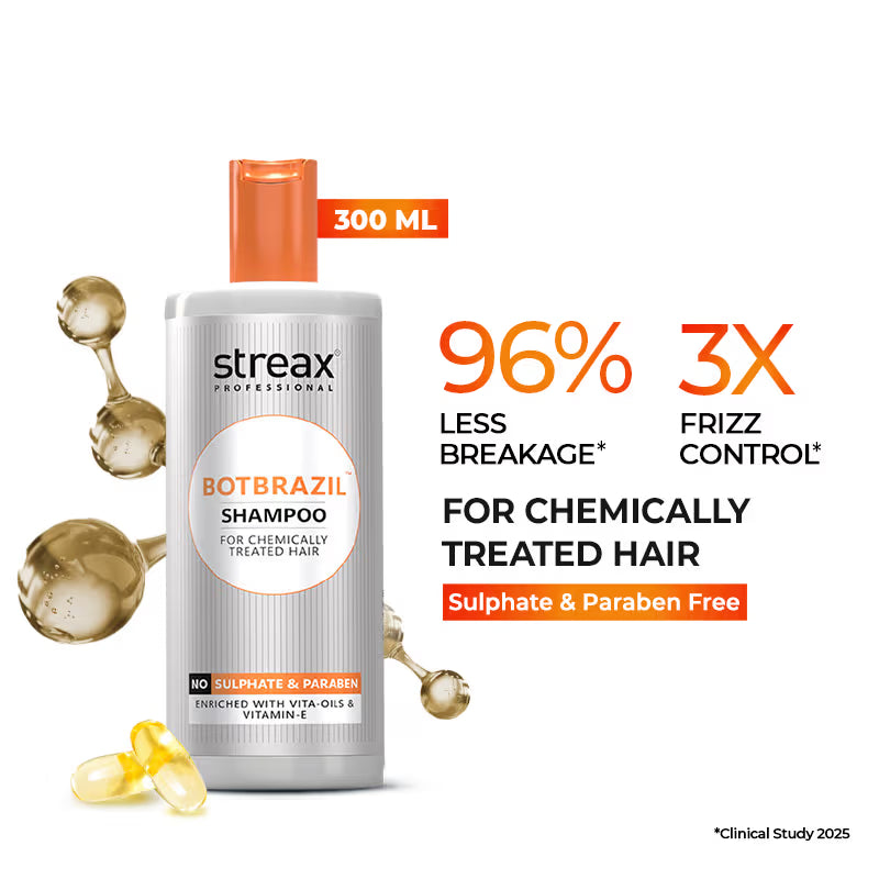 Streax Professional BotBrazil Paraben Free Shampoo for Chemically Treated & Damaged Hair (300ml)