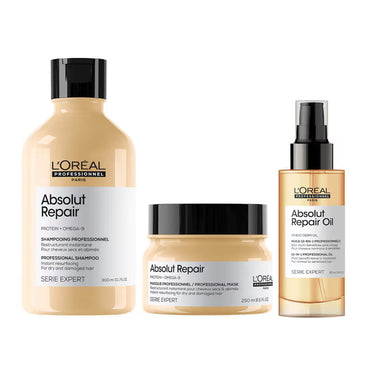 L'Oreal Professionnel Absolut Repair Shampoo, Hair Mask & Hair Serum Combo For Damaged Hair