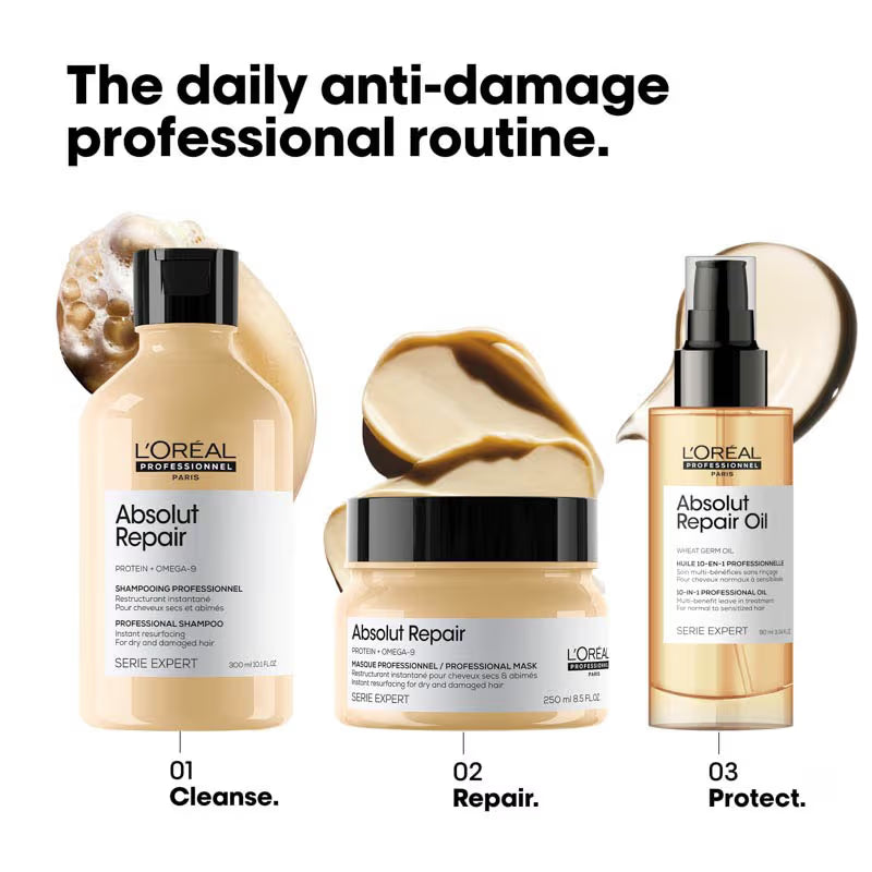 L'Oréal Professionnel Absolut Repair Shampoo For Dry and Damaged Hair With Protein & Omega-9 (300ml)