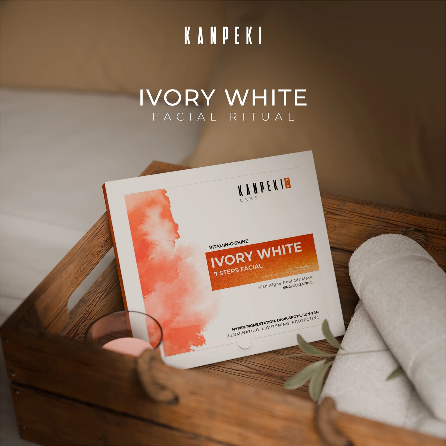 Kanpeki Ivory White - 7 Steps Facial Kit for Hyper-Pigmentation, Dark-Spots, Sun-Tan With Algae Peel Off Mask