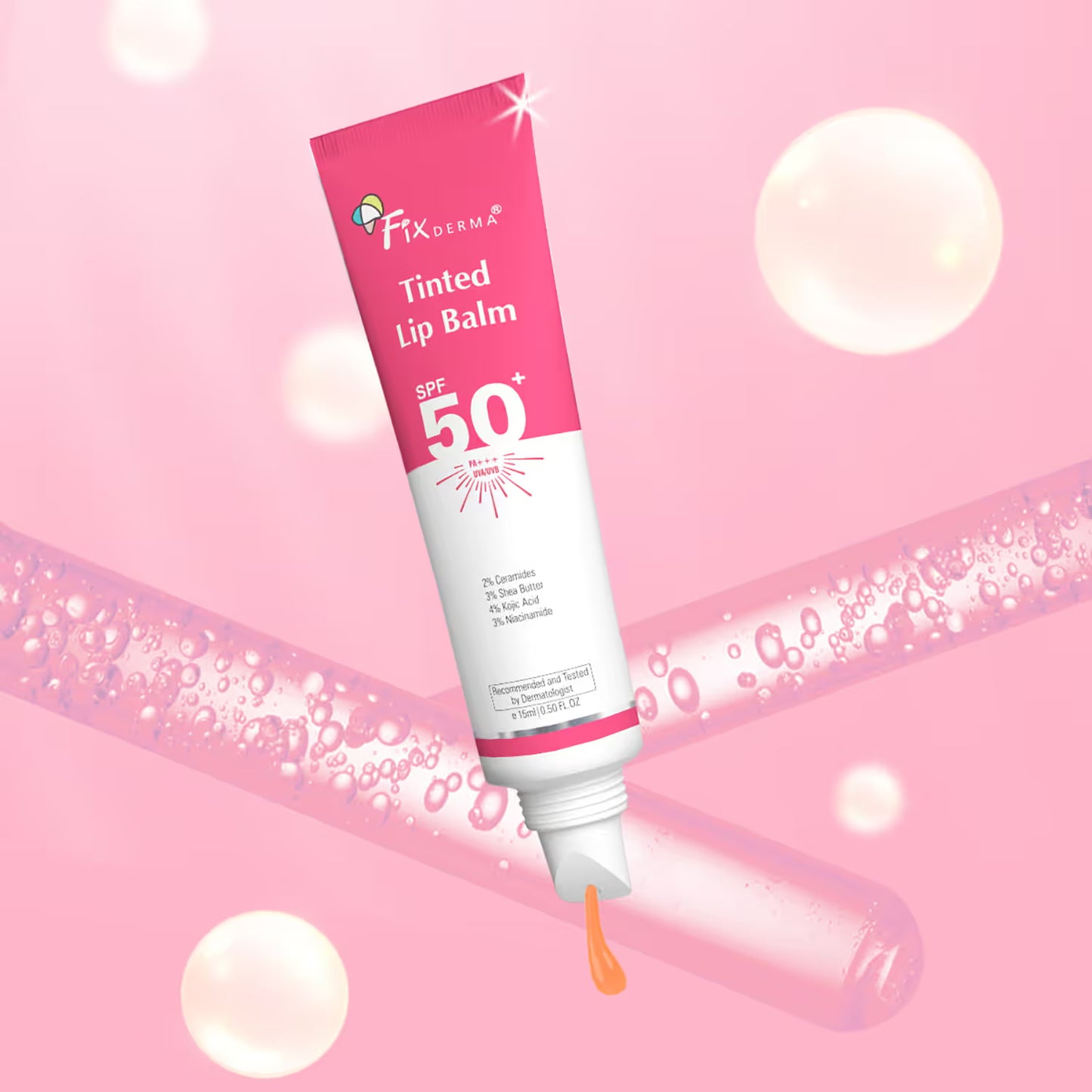 Fixderma 4% Kojic Acid Tinted Lip Balm with 2% Ceramide, 3% Shea Butter, 3% Niacinamide (15ml)
