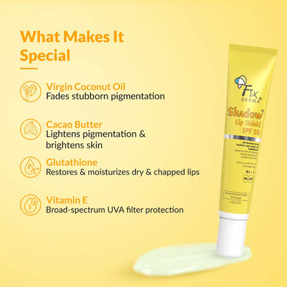 Fixderma Shadow SPF 50 Lip Shield,Sunscreen Lip Balm Prevents Pigmentation & Sun Damage,Unflavored (15g)
