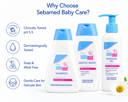 Sebamed Baby Shampoo (150 ml) + Baby Gentle Wash (200 ml) + Soothing Massage Oil (150 ml)