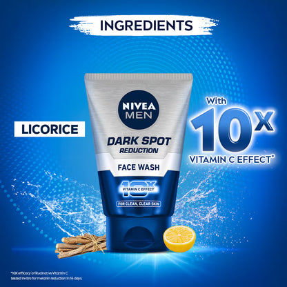 NIVEA MEN Face Wash, Dark Spot Reduction, for Clean & Clear Skin with 10x Vitamin C Effect (100g)