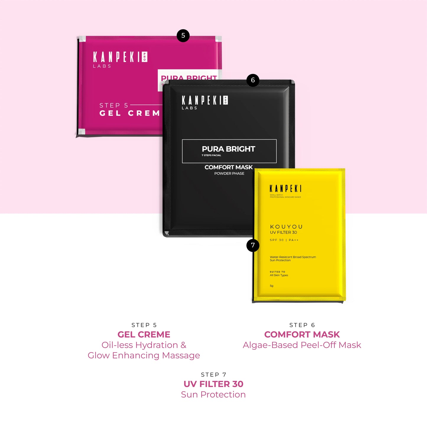 Pura Bright 7 Steps Facial Kit For Purifying, Clearing, Whitening with Algae Peel Off Mask