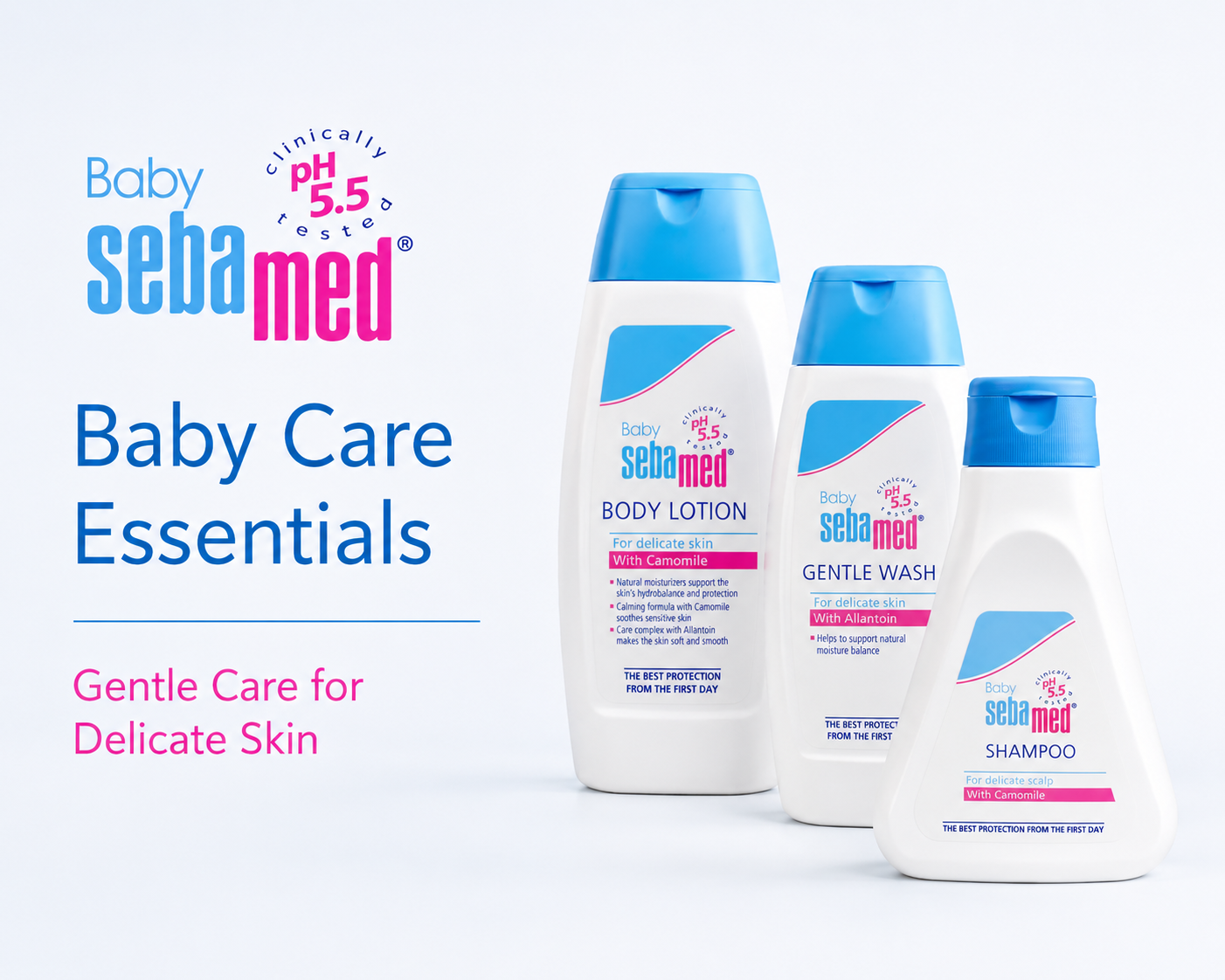 Sebamed Baby Shampoo (150 ml) + Baby Gentle Wash (200 ml) + Baby Body Lotion (100 ml) combo