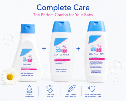 Sebamed Baby Shampoo (150 ml) + Baby Gentle Wash (200 ml) + Baby Body Lotion (100 ml) combo