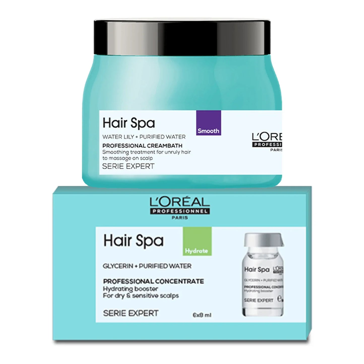 Loreal Hair Spa Smoothing Cream bath + Hydrating Ampules  6Pc Combo