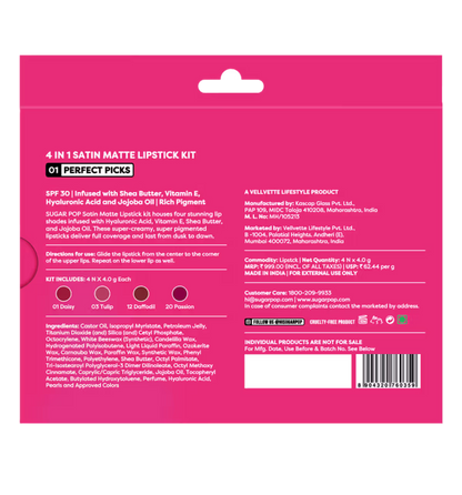 SUGAR POP 4 in 1 Satin Matte Lipstick Kit – 01 Perfect Picks (16g)