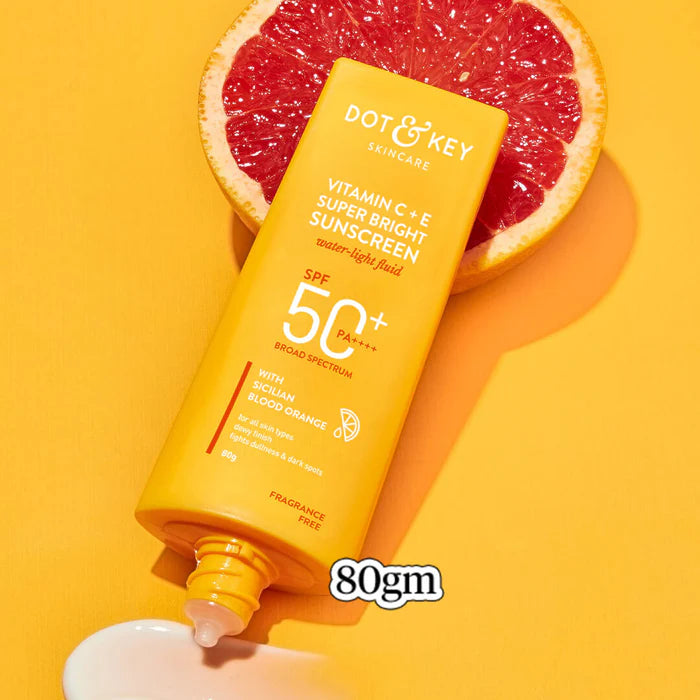 Dot & Key Vitamin C + E Super Bright Sunscreen SPF 50+ PA++++, Water-Light Fluid, Boosts Glow